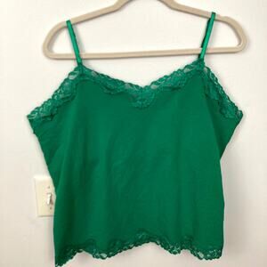 Y2K St Johns Bay Womens Green Lace Trim Cami Size 1X Layering Built-in Bra